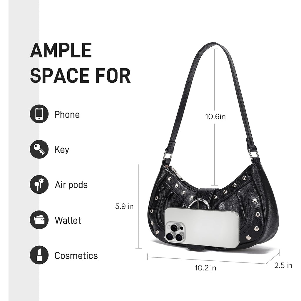 Y2K Purse Small Shoulder Bags For Women With Rivets Punk Style Goth Grunge Emo Handbag