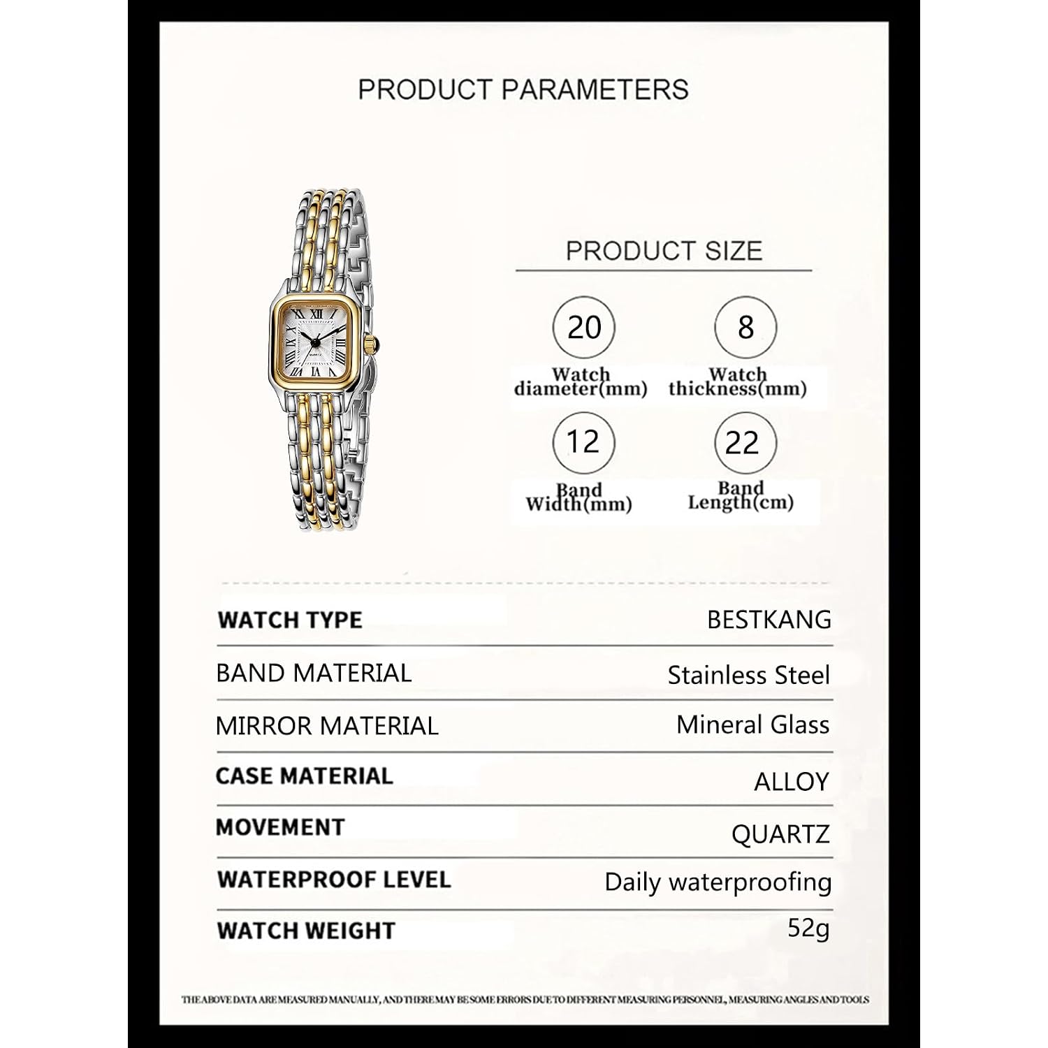 Bestkang Watches For Women Vintage Square Classic Luxury Watch With Roman Numerals Dial Gold Silver Two-Tone Stainless Steel Band Elegant Dress Women'S Wrist Watch