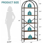 Shintenchi Bookshelf, Arched Bookshelf 5 Tier Bookcase, Tall Shelf For Cds/Books, Home Office Shelf Storage Organizer, Modern Book Shelf For Bedroom/Living Room, Rustic Brown