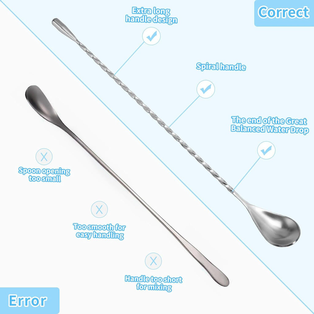 2 Pcs 12 Inch Bar Mixing Spoon Cocktail Spoon Stainless Steel Bar Long Spoon With Spiral Pattern