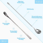 2 Pcs 12 Inch Bar Mixing Spoon Cocktail Spoon Stainless Steel Bar Long Spoon With Spiral Pattern