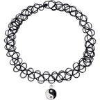 BodyJ4You 2PC Tattoo Choker Necklace - 90s Choker Necklace Women - 2000s Y2K Black Chokers Rainbow Choker - Butterfly Ying Yang Unicorn Rainbow Charms - Stretchy Elastic Necklace