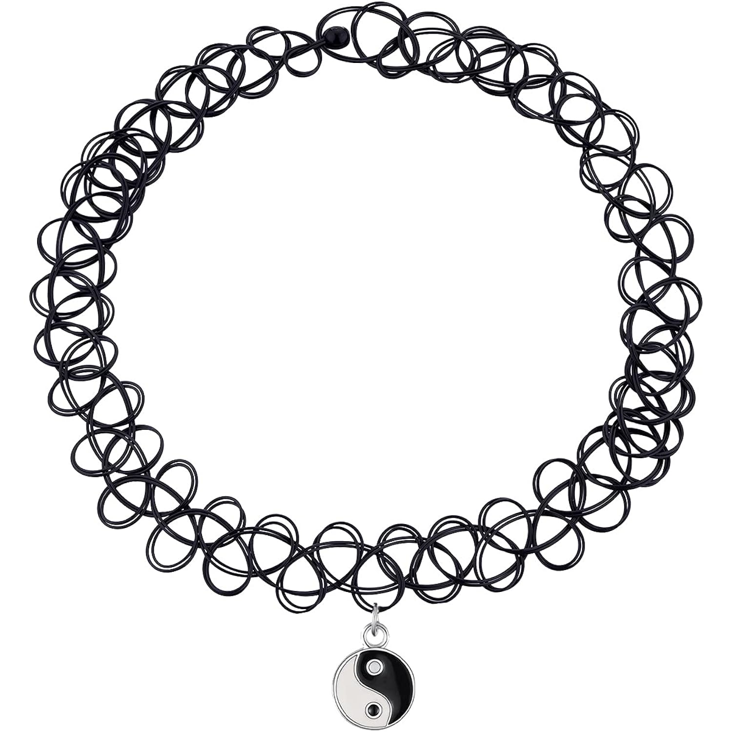 BodyJ4You 2PC Tattoo Choker Necklace - 90s Choker Necklace Women - 2000s Y2K Black Chokers Rainbow Choker - Butterfly Ying Yang Unicorn Rainbow Charms - Stretchy Elastic Necklace