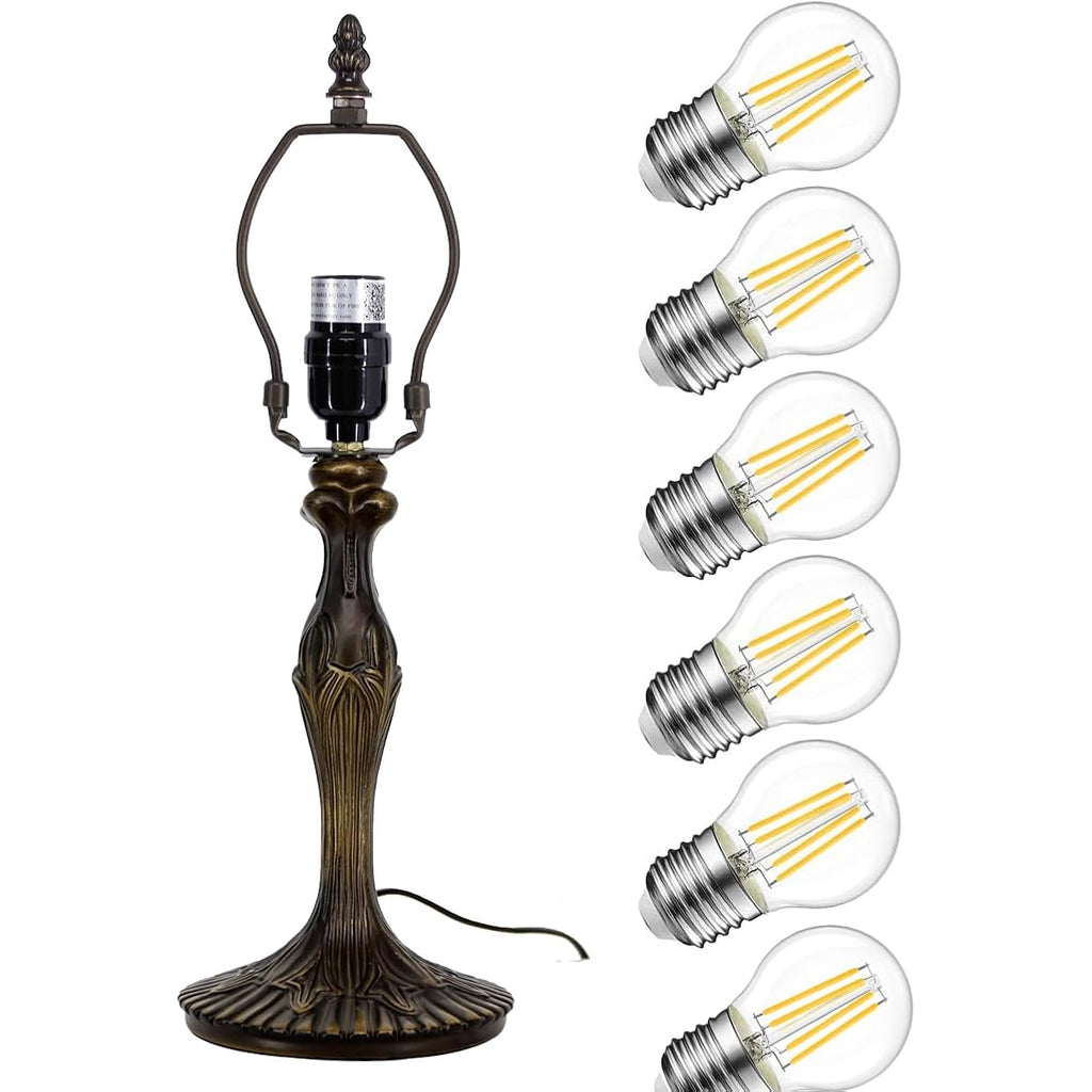 Werfactory Table Lamp Base Replacement Only With 6Pcs Bulb, Wide 6 Height 18 Inch, Fit For 8, 10, 12 Inch Tiffany Style Stained Glass Lampshade, Dark Bronze Finish, Resin, Push Switch On Cord