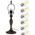 Werfactory Table Lamp Base Replacement Only With 6Pcs Bulb, Wide 6 Height 18 Inch, Fit For 8, 10, 12 Inch Tiffany Style Stained Glass Lampshade, Dark Bronze Finish, Resin, Push Switch On Cord
