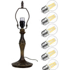Werfactory Table Lamp Base Replacement Only With 6Pcs Bulb, Wide 6 Height 18 Inch, Fit For 8, 10, 12 Inch Tiffany Style Stained Glass Lampshade, Dark Bronze Finish, Resin, Push Switch On Cord