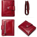 Bostanten Women Leather Wallet Rfid Blocking Bifold Zipper Pocket Wallet Card Case Purse With Id Window