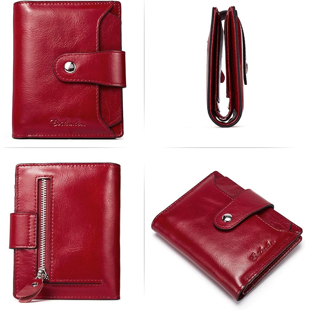 Bostanten Women Leather Wallet Rfid Blocking Bifold Zipper Pocket Wallet Card Case Purse With Id Window