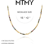 MTMY Beaded Gemstone Choker Necklace for Women, 14K Gold Plated Boho Colorful Natural Stone Bead Chain Necklace Summer Beach Handmade Jewelry