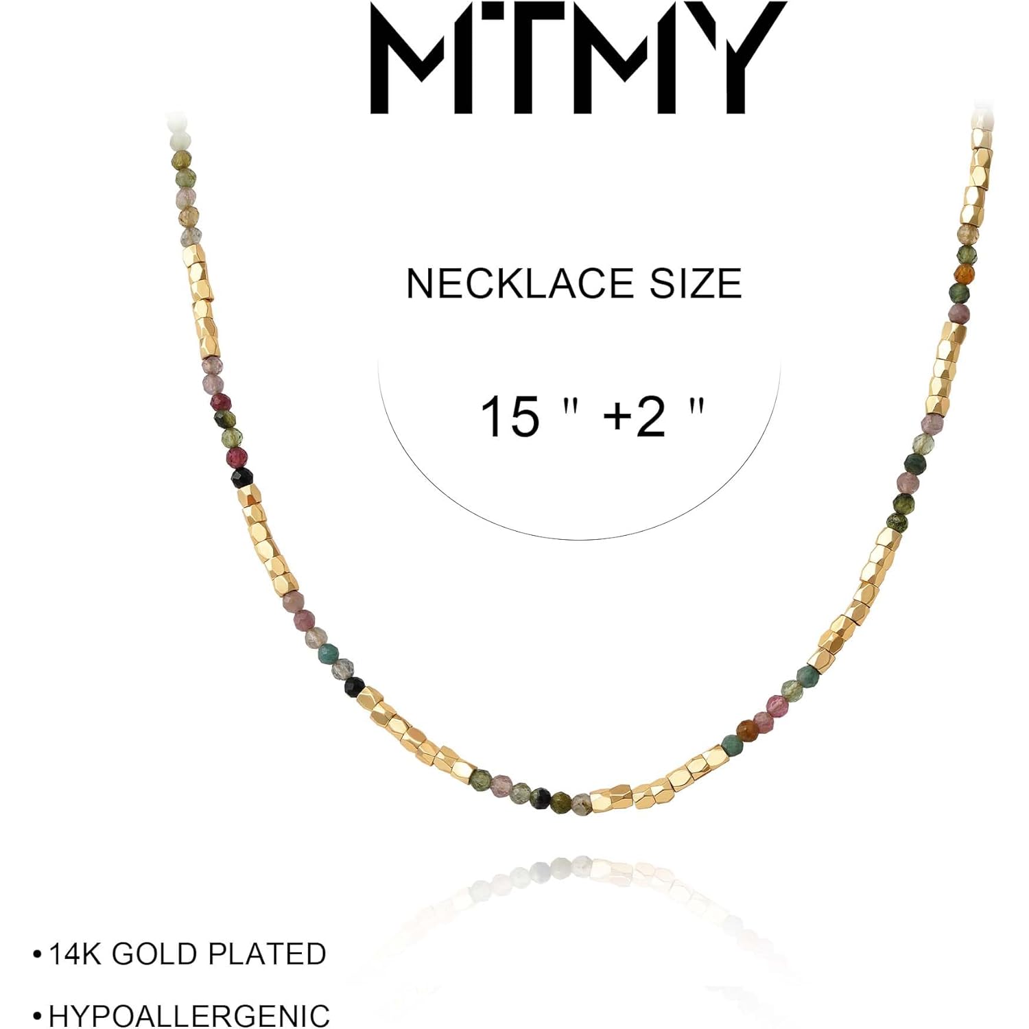 MTMY Beaded Gemstone Choker Necklace for Women, 14K Gold Plated Boho Colorful Natural Stone Bead Chain Necklace Summer Beach Handmade Jewelry