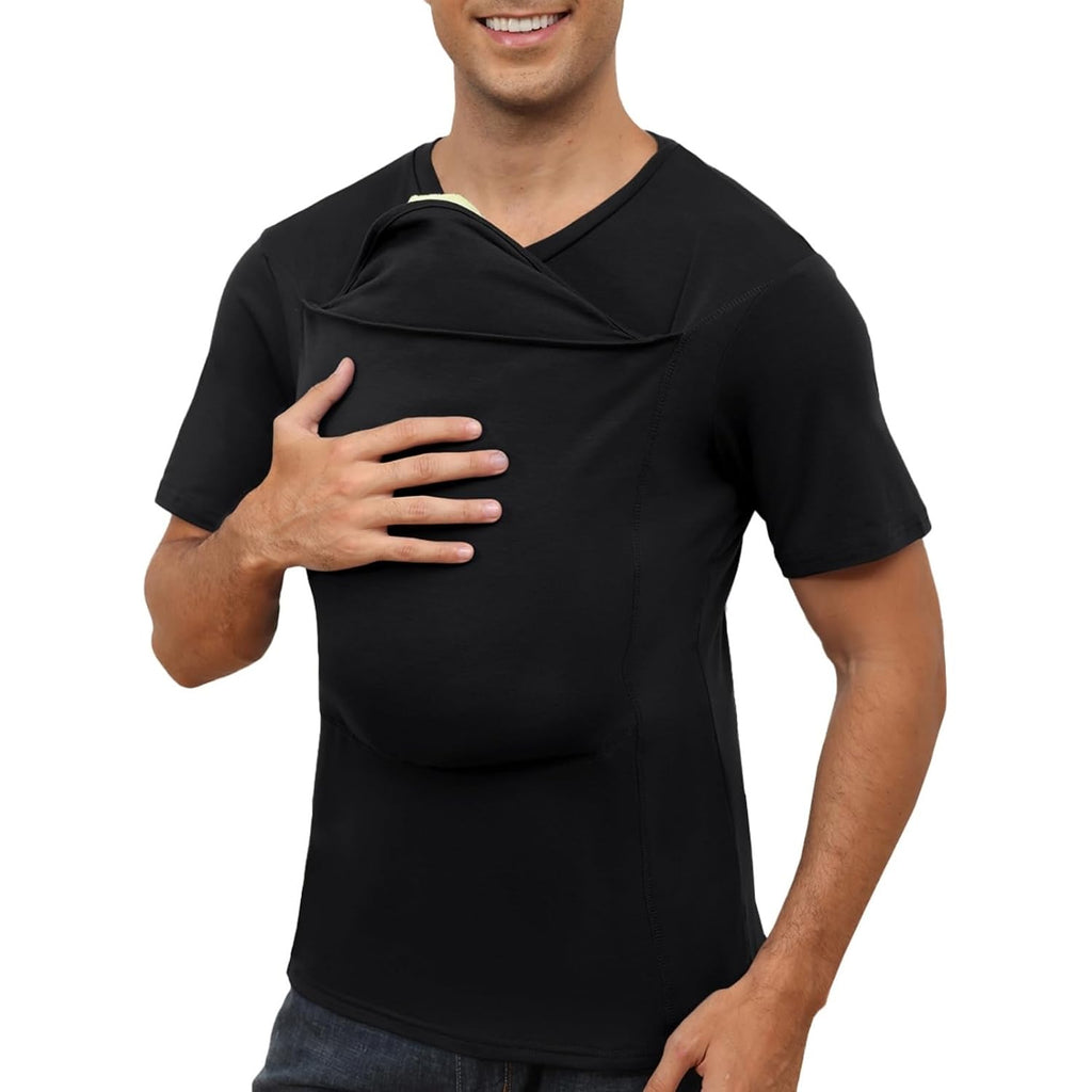 Mens Baby Carrier Shirt Dad Shirt For Men Short Sleeve Baby Wearing T-Shirt V Neck Pocket Tee Shirts
