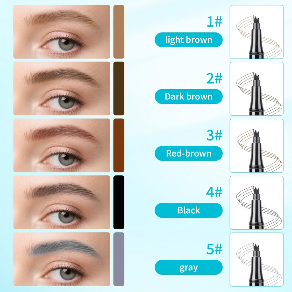 Eyebrow Pencil with 4 Tip Microblade for Natural Eyebrow Makeup Eyebrow Microblading Pen Waterproof &Smudge-Proof (4# Black)