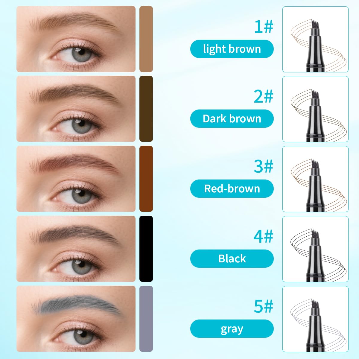 Eyebrow Pencil with 4 Tip Microblade for Natural Eyebrow Makeup Eyebrow Microblading Pen Waterproof &Smudge-Proof (4# Black)