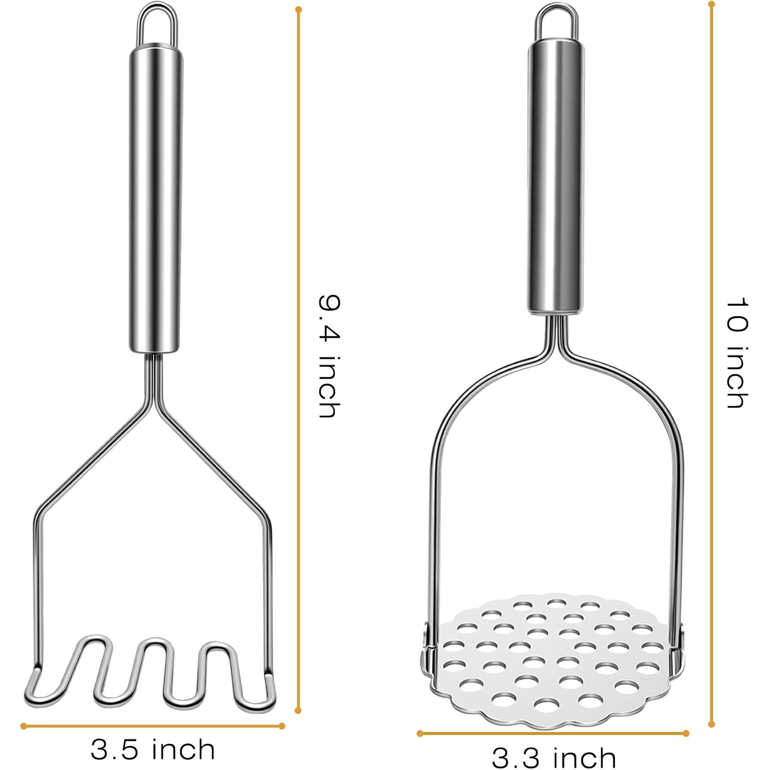 2 Pcs Potato Smasher, Mashed Potato Masher, Stainless Steel Masher Kitchen Tool For Avocado, Bean, Fruit, Vegetables, Food