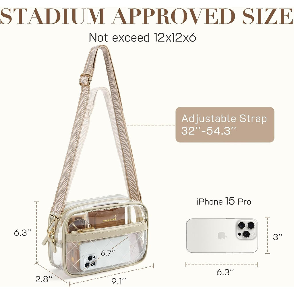 Missnine Clear Bag For Stadium Events Quilted Clear Purse For Women Stadium Approved Pvc Crossbody Concert Bag