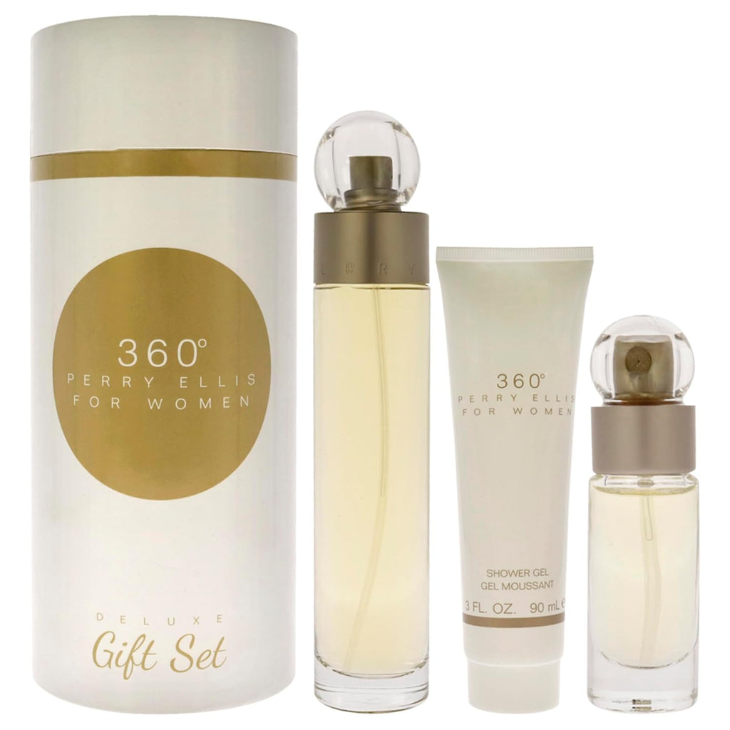 Perry Ellis 360 3.4oz EDT Spray, 0.25oz EDT Spray 3oz Shower Gel Women 3 Pc Gift Set