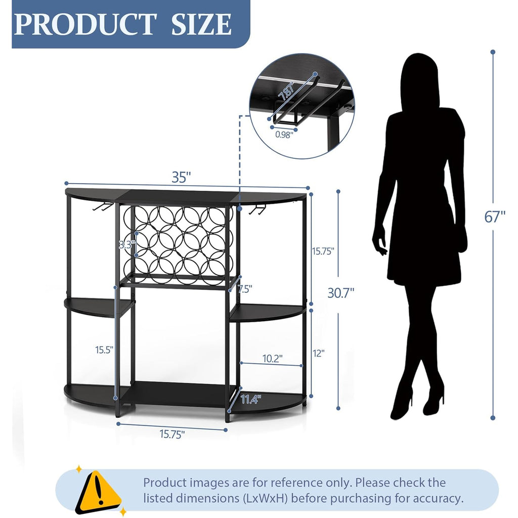 Wine Bar Cabinet With Led Lights, Mini Wine Bar Cart With Storage And Glass Holder, Home Bar Coffee Bar For Liquor, 3-Tier Bar Table For Kitchen, Dining Room, Living Room, Black