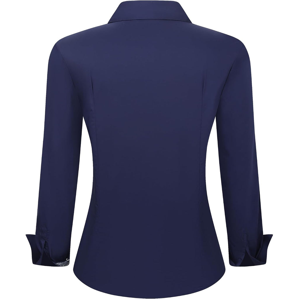 Esabel.C Womens Dress Shirts Cotton Long Sleeve Regular Fit Stretch Button Down Blouse