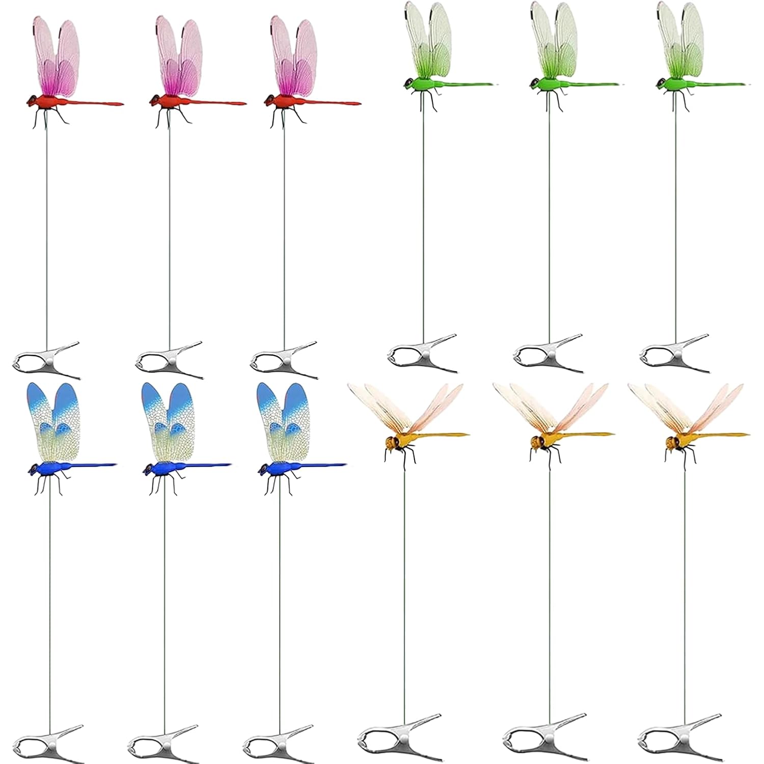 12Pcs Dragonfly Clips For Bugs Repellent - 3D Dragonfly Clips To Keep Bugs Away - Driving Away Mosquitoes, Bees & Flies - Fly Scare Devices For Indoor & Outdoor - Garden Stakes Decor, Patio, Hat