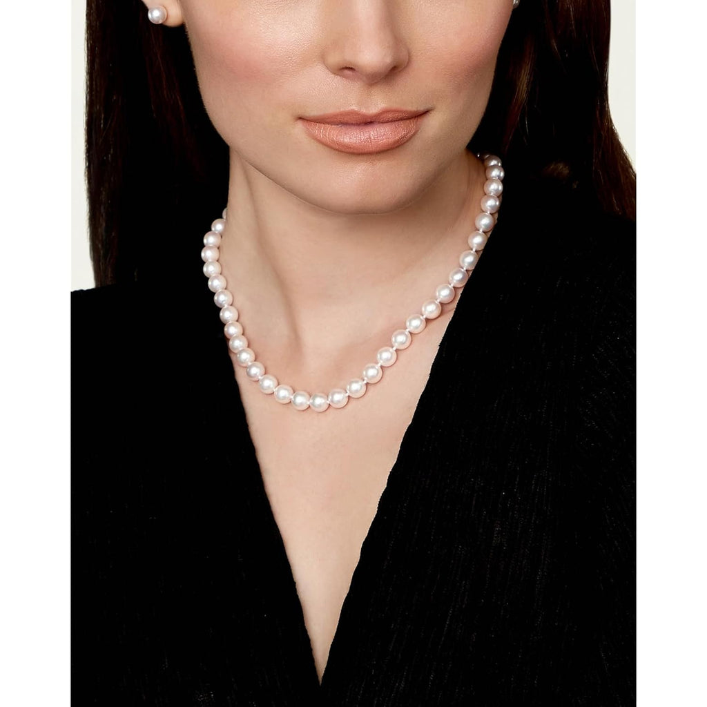 The Pearl Source Japanese Akoya Pearl Pendant Necklace for Women, White Cultured Pearl, AA+ Grade, 14K Gold, 18 Inch Chain, Fine Jewelry Gift