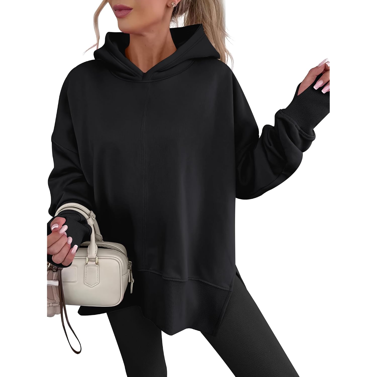 Anrabess Womens Oversized Hoodies Long Sleeve Fleece Side Slit Hooded Sweatshirts Pullover 2026 Fall Outfits Y2K Clothes