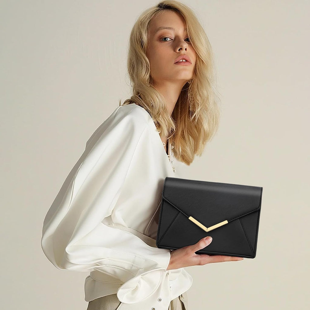 Kkxiu Women Elegant Faux Leather Evening Envelope Clutch Purse Foldover Bags For Party Wedding Prom