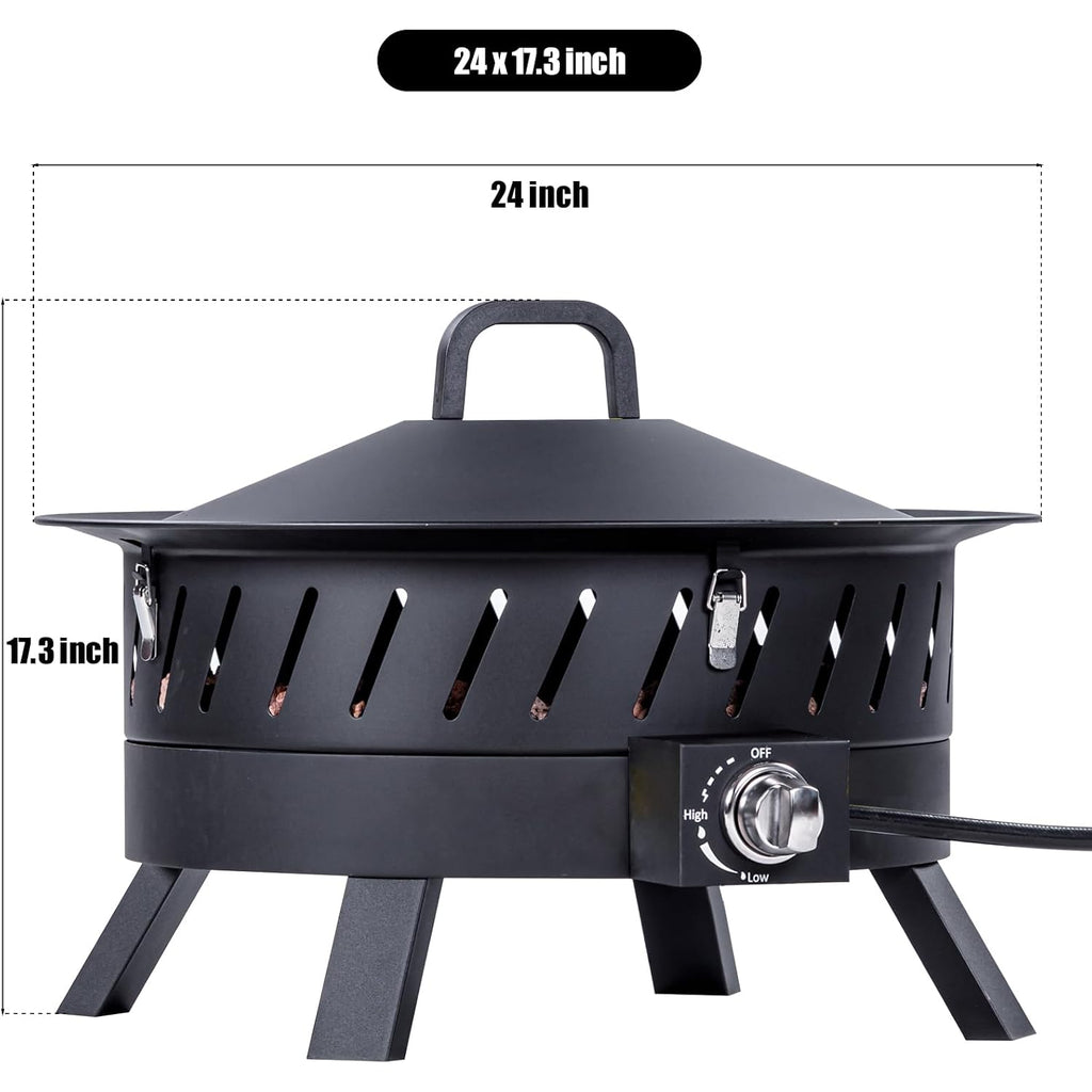 Econook 24 Inch Portable Propane Fire Pits With Grill, Gas Fire Pit Bowl For Outside With Lid & Handle, Smokeless Gas Firebowl,Propane Firepit For Camping, Patio, Yard, Garden