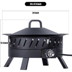 Econook 24 Inch Portable Propane Fire Pits With Grill, Gas Fire Pit Bowl For Outside With Lid & Handle, Smokeless Gas Firebowl,Propane Firepit For Camping, Patio, Yard, Garden