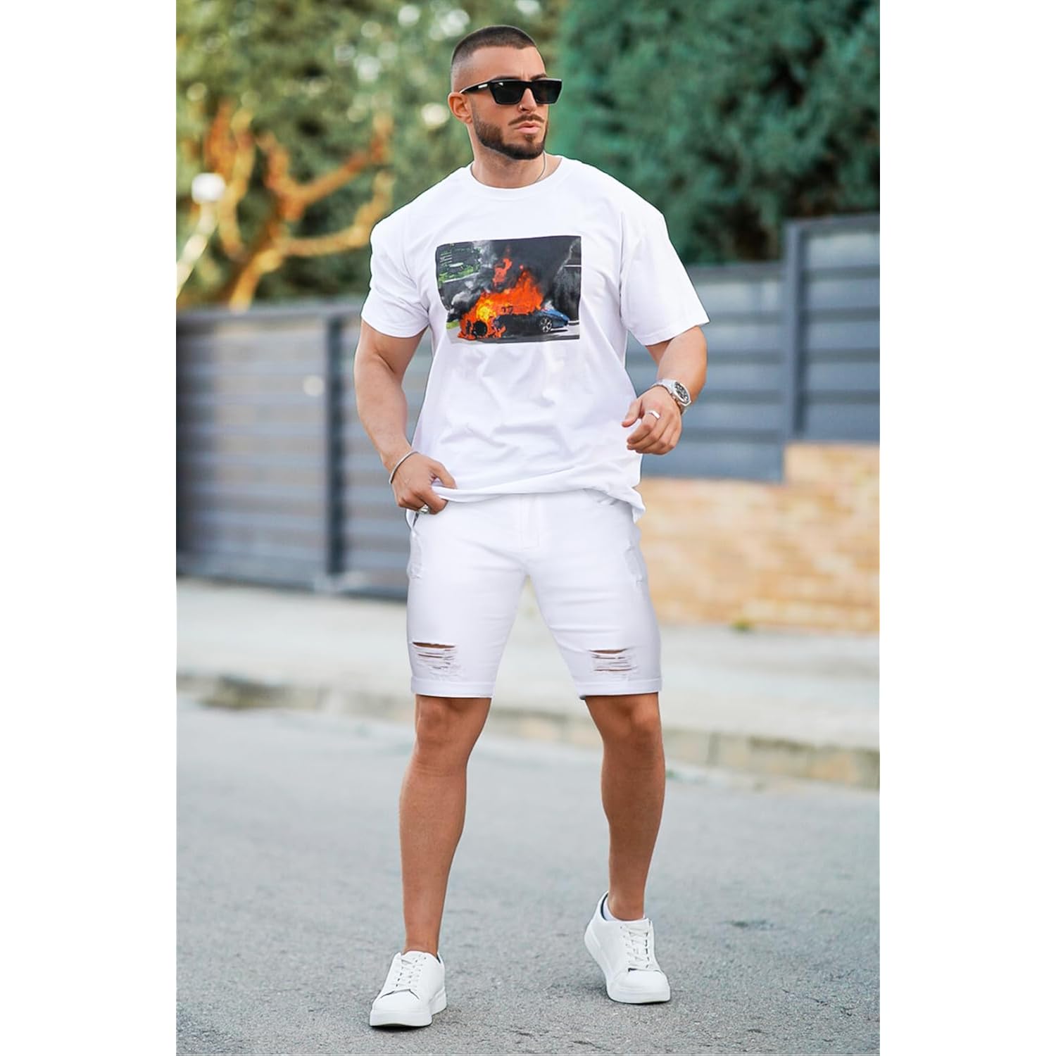Gingtto Mens Jean Shorts Slim Fit Stretch Denim Shorts Men