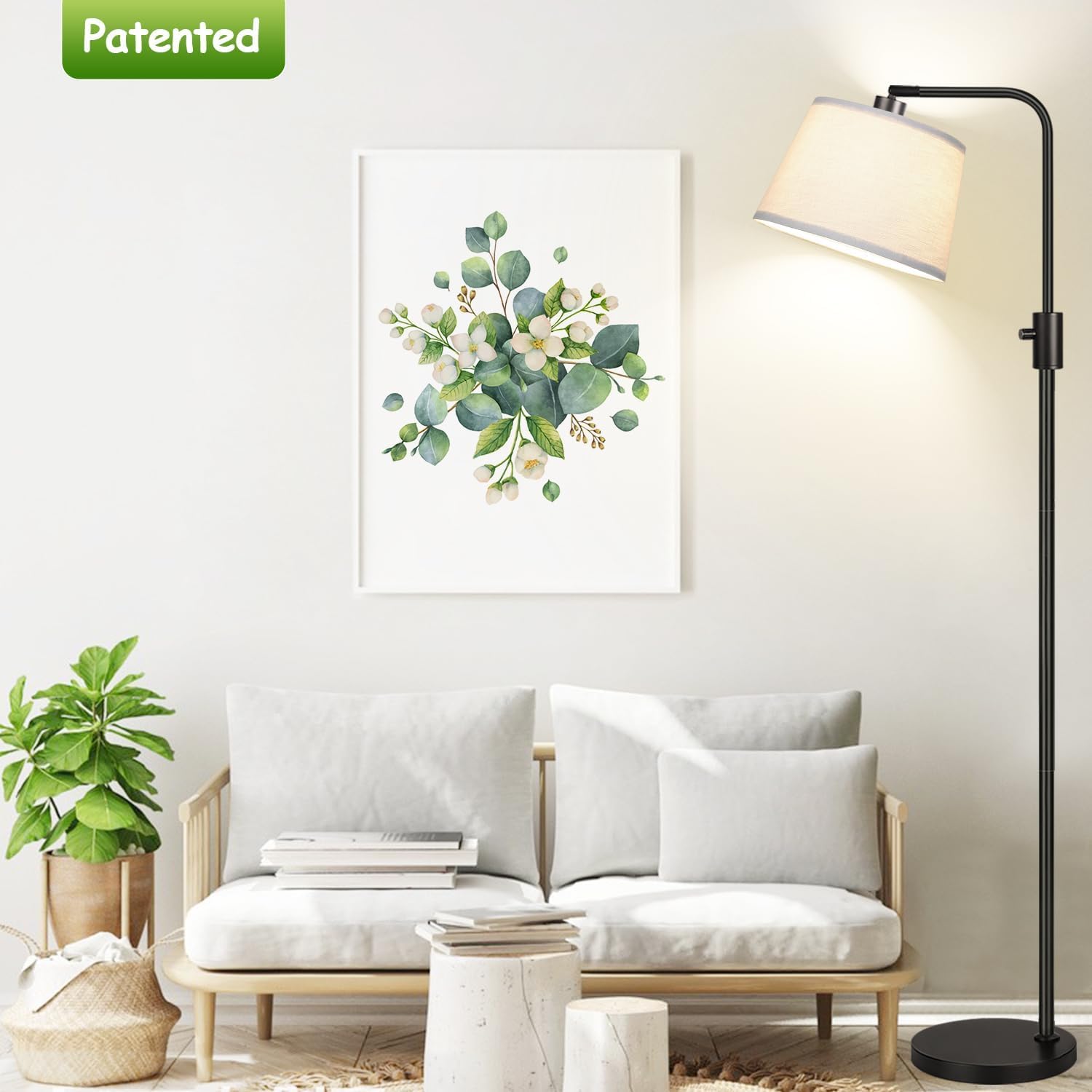 【Upgraded】 Dimmable Floor Lamp, 1000 Lumens Led Edison Bulb Included, Arc Floor Lamps For Living Room Modern Standing Lamp With Linen Shade, Tall Lamp For Bedroom Office Dining Room- Black