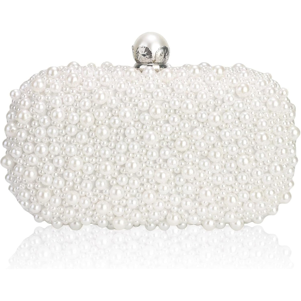 Women Pearl Clutches Noble Crystal Beaded Evening Handbag Chain Strap Shoulder Bag For Wedding Bridal Party Prom