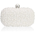 Women Pearl Clutches Noble Crystal Beaded Evening Handbag Chain Strap Shoulder Bag For Wedding Bridal Party Prom