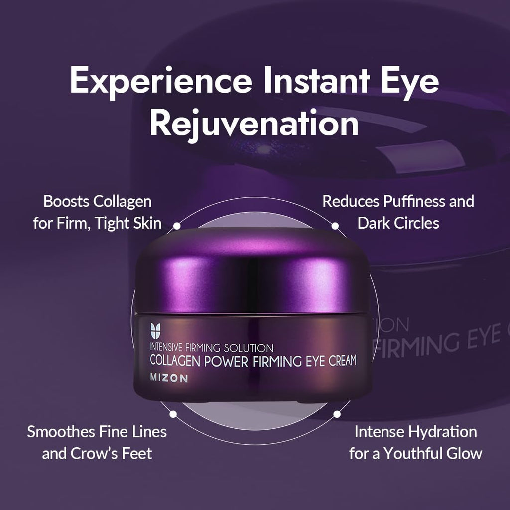 Mizon Collagen Power Firming Eye Cream, Collagen, Anti-Wrinkle, Elastin Booster, Moisturizing, Skin Elasticity With Hyaluronic Acid. (25Ml, 0.84 Fl Oz) | Firming, Hydrolyzed Collagen, Adenosine, Fine Line Treatment, Elastin Booster, Dark Circle Treatment