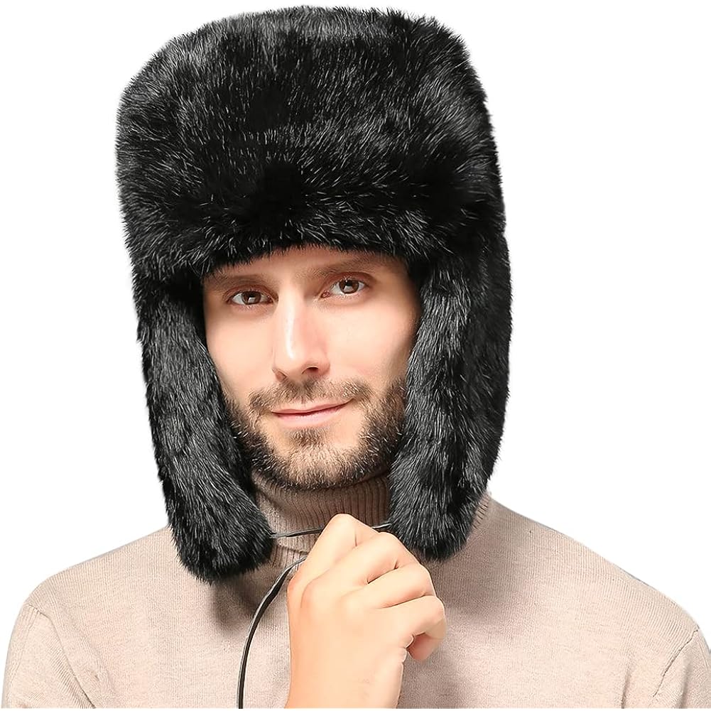 Winter Trapper Trooper Hat Faux Fur Russian Ushanka Hat Windproof Warm Hunting Cap Fuzzy Skiing Cap Unisex