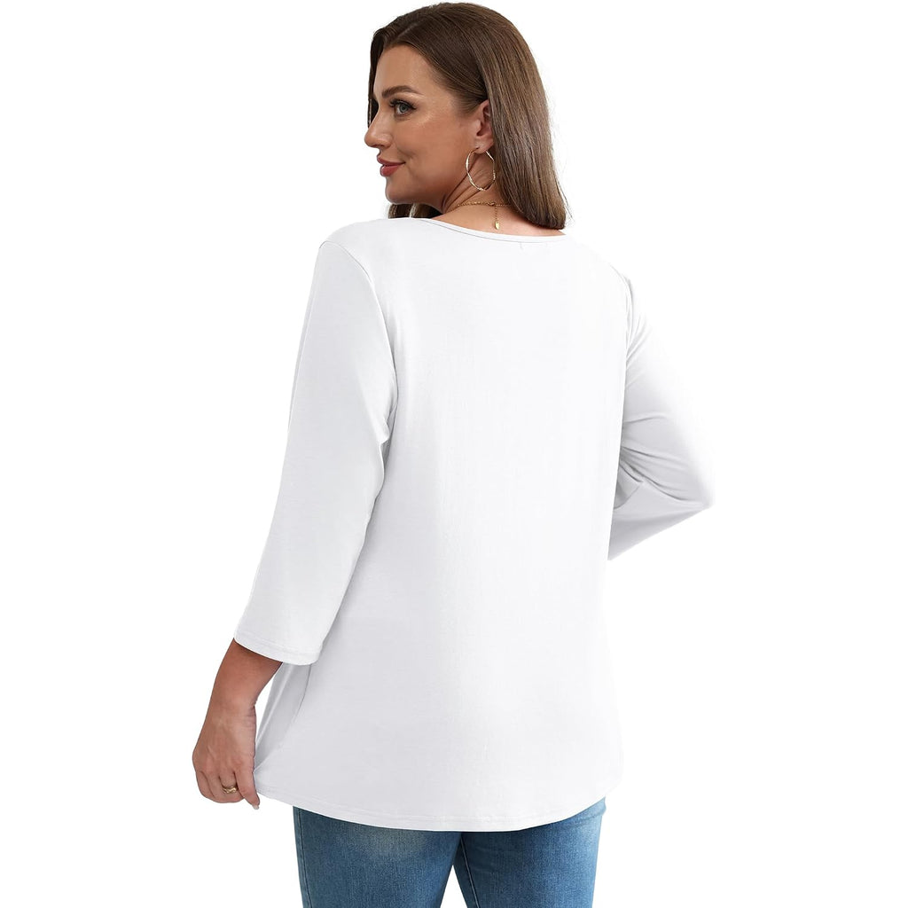 Ofeefan 3/4 Length Sleeve Womens Tops 2025 Blouses For Women Dressy Casual Fashion Clothing V Neck Babydoll Tops Fall Outfits