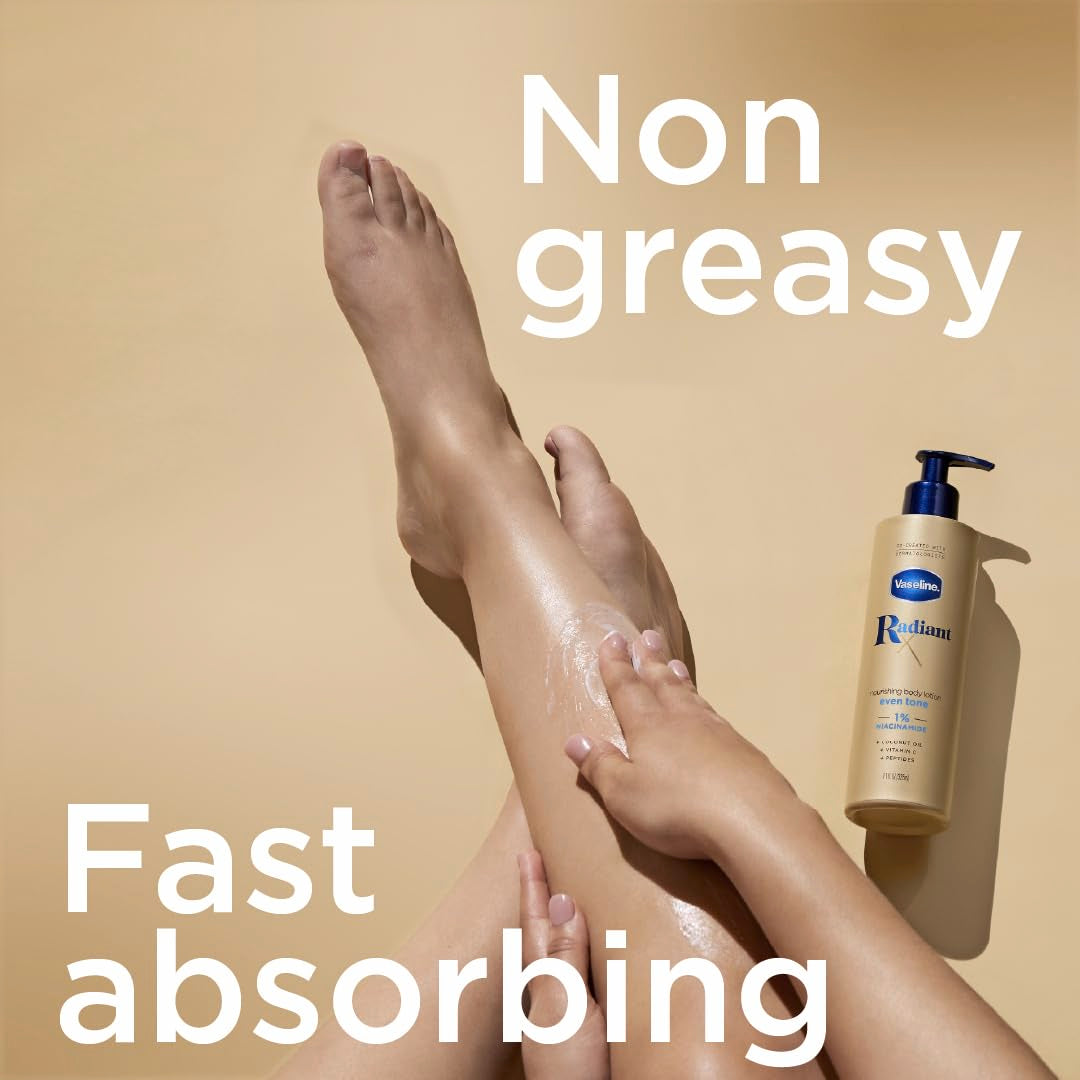 Vaseline Radiant X Even Tone Nourishing Body Lotion With 1% Niacinamide, Coconut Oil, Vitamin C, & Peptides 11 Oz
