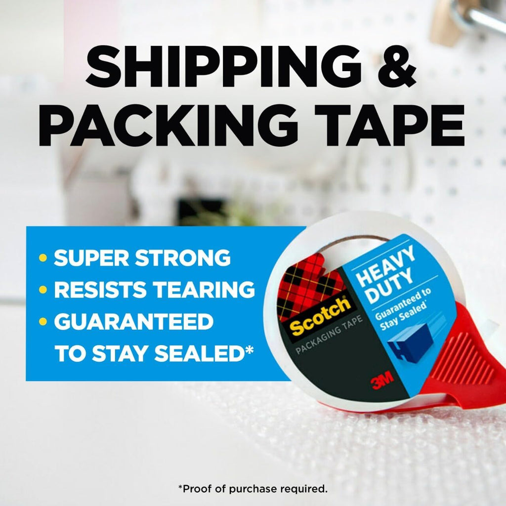 Scotch Heavy Duty Shipping Packing Tape, Clear, Shipping And Packaging Supplies, 1.88 In. X 38.2 Yd., 1 Tape Roll With Dispenser