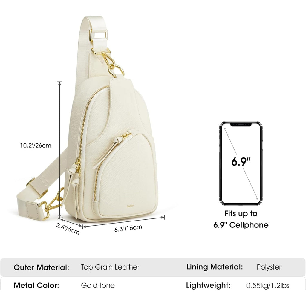 Kattee Sling Bag For Women, Leather Fanny Packs Crossbody Purse, Small Chest Bag With Rfid Blocking, Beige