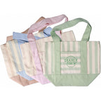 Set Of 4 Mini Striped Canvas Tote Bags, Pastel Mint Green, Pink, Light Blue, And Beige