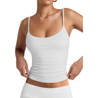 Women's Basic Double Lined Scoop Neck Tank Tops Adjustable Cami Tank Summer Sleeveless Tops