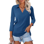 Orandesigne Women'S 3/4 Sleeves V Neck Polo Shirts Casual Summer Tops Basic Collar Cute Tees