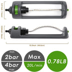 Lawn Sprinkler, 18-Hole Brass Nozzle Oscillating Sprinkler, Garden Tool For Lawns Up To 3,600 Square Feet, Jet Cleaning Needle Hidden On The End Of The Product, Gray