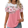 Zeagoo Womens Short Sleeve Tops Floral Boho Shirts Pleated Crewneck Summer Outfit Puff Sleeve Blouses Casual Tunic