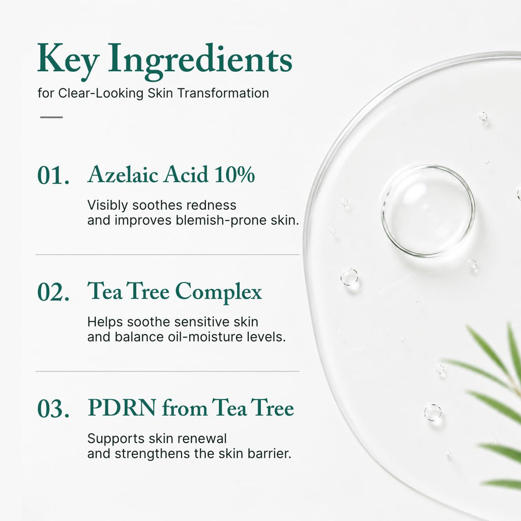 Aromatica Azelaic Acid 10% Serum, Blemish & Redness Soothing Facial Serum, Pdrn Serum, Tea Tree Complex, For Sensitive & Blemish-Prone Skin, Lightweight & Low Irritation, Korean Skincare, 1.01 Fl Oz