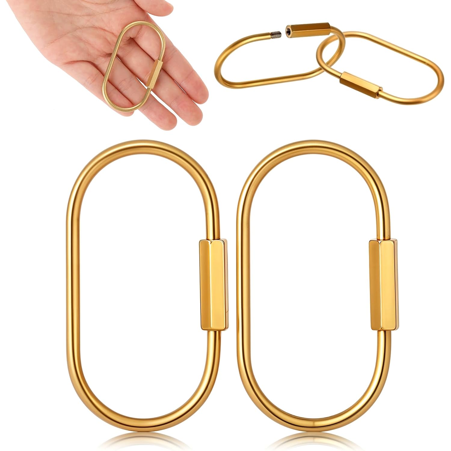 2.52 x 1.34 Inch 2 Pcs Brass Screw Lock Keychain, Durable Brass Screw Lock Clip Key Ring, Simple Style Car Keychain for Men Women Gold