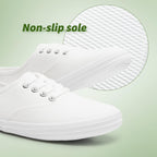 Tuopin Womens White Canvas Sneakers Low Top Lace-Up Canvas Shoes Lightweight Casual Tennis Shoes