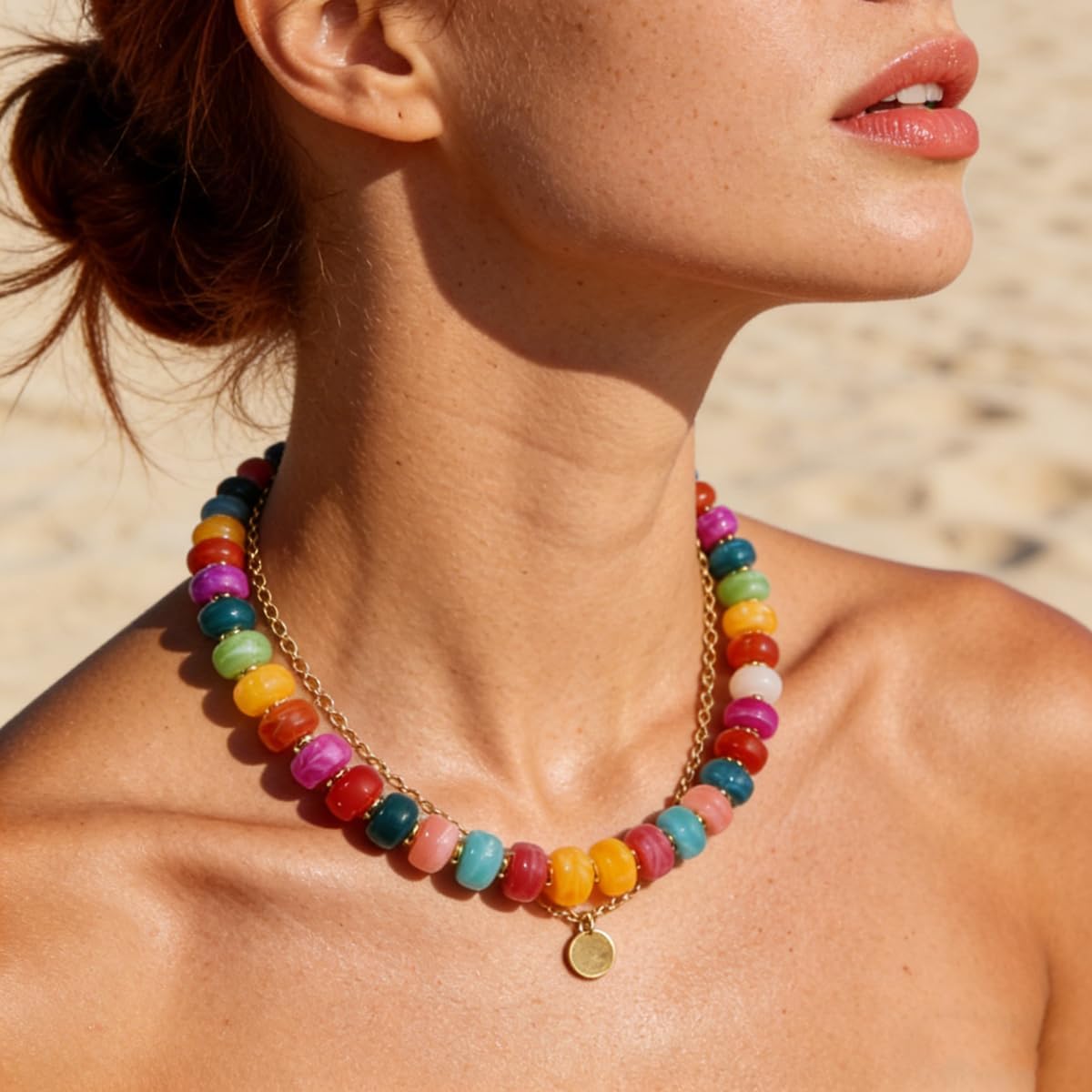 Chunky Beaded Statement Necklace for Women Trendy Colorful Boho Resin Bead Choker Necklaces Summer Handmade Jewelry Gifts Accessories