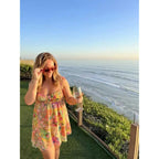 Summer Floral Boho Dresses For Women Spaghetti Straps Beach Dress Ruffle Sexy Mini Dress