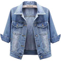 Unilexi Women'S 3/4 Sleeve Colored Cropped Denim Jacket Light Wash Short Jean Jacket Trucker Coat