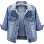 Unilexi Women'S 3/4 Sleeve Colored Cropped Denim Jacket Light Wash Short Jean Jacket Trucker Coat